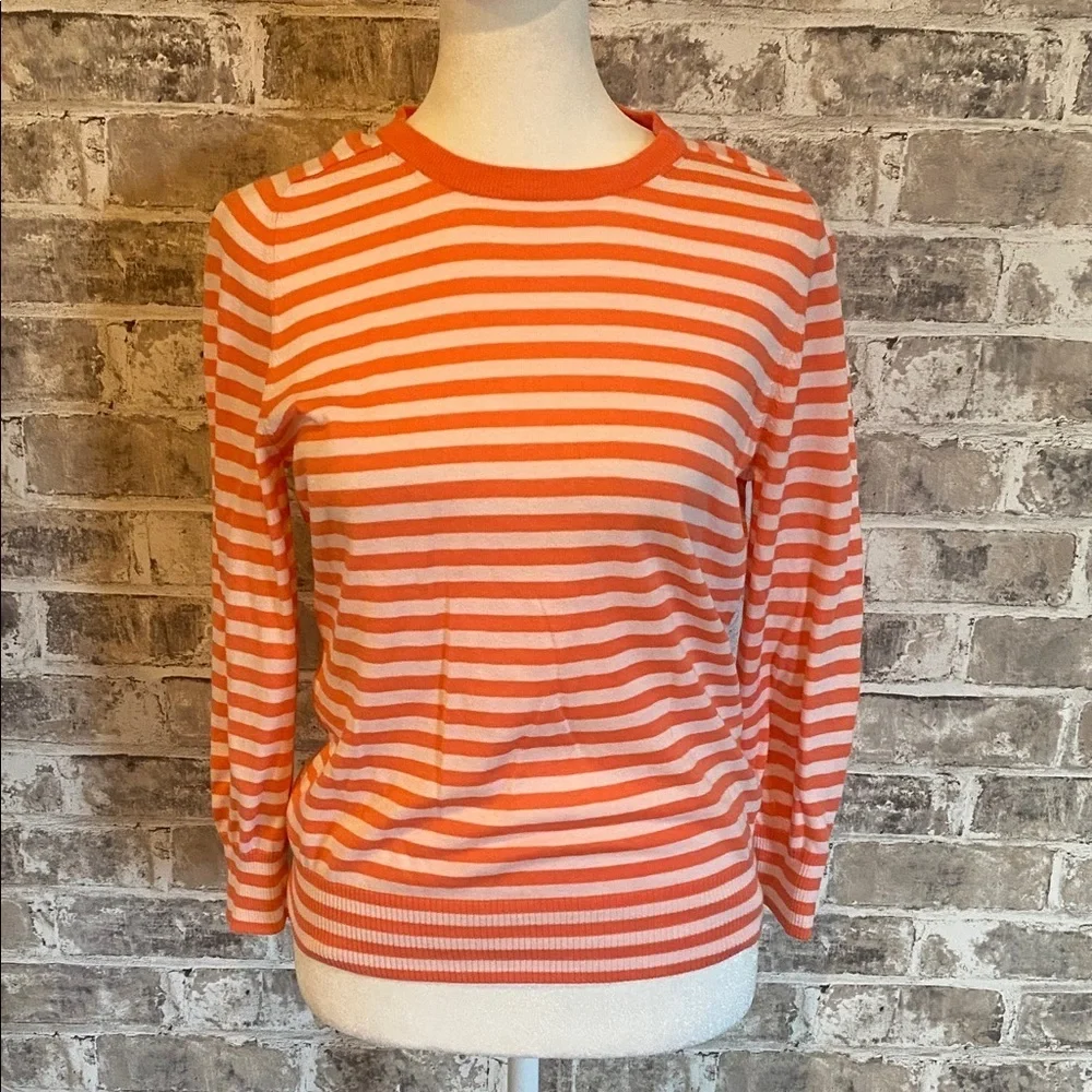 J. Crew Striped Orange & White Women's Lightweight Sweater. Size M. 100% Cotton.